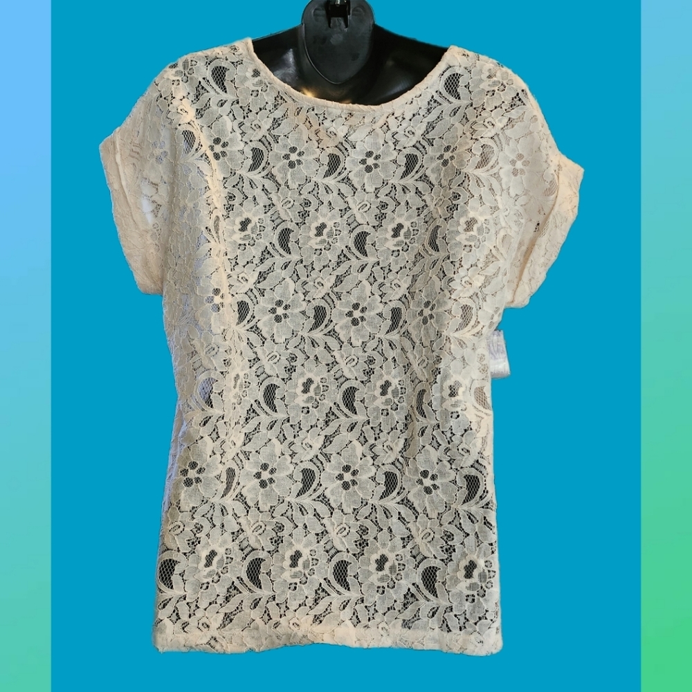 FOREVER 21 CREAM KNIT LACE TOP BRAND NEW SIZE L - Picture 3 of 6